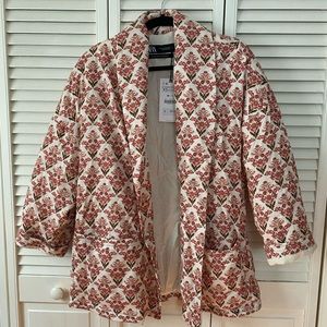 NWT Zara floral print quilted jacket XS